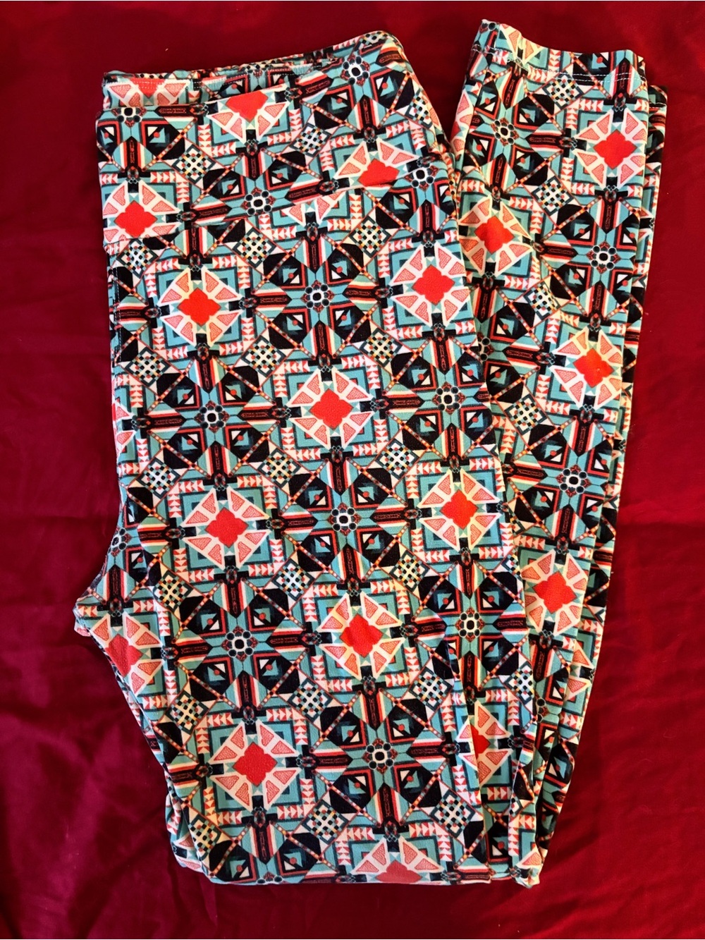 LuLaRoe Aztec Geo Print Leggings in Teal, Coral & Black